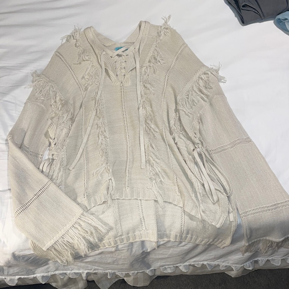 Cream Fringed Sweater